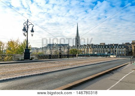Old stony bridge in Bordeaux, France Europe