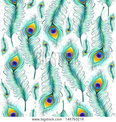 Peacock feather seamless pattern. Background. Vector illustration