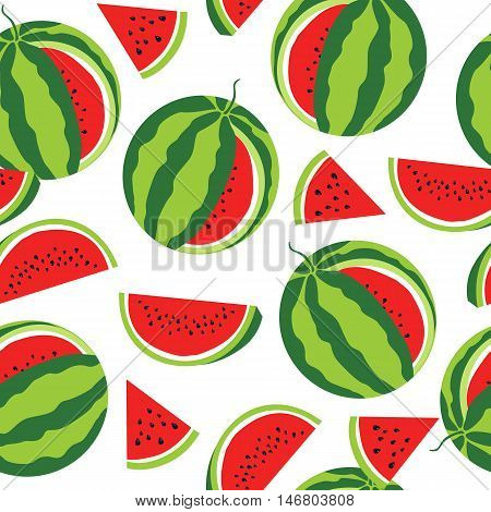Watermelon seamless pattern on white background. Vector Illustration