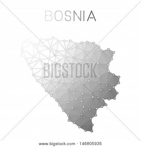Bosnia And Herzegovina Polygonal Vector Map. Molecular Structure Country Map Design. Network Connect