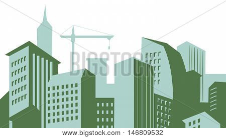 Modern skyscrapers in business district. Downtown building. Cityscape landscape. City design architecture collection. Vector illustration. Concept of skyscrapers in city landscape. Vector skyscrapers.