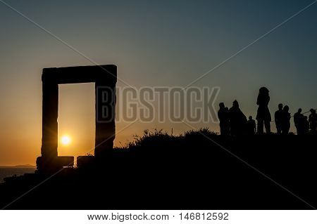Portara of Naxos famous landmark of greece at sunset