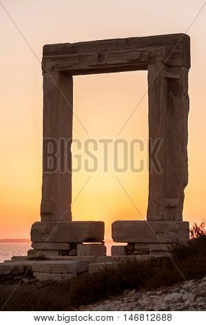 Portara of Naxos famous landmark of greece at sunset