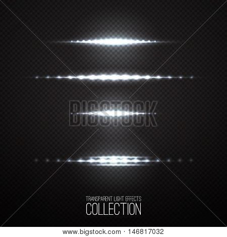 Glowing white light effects collection isolated on transparent. Abstract realistic Sci Fi highlights . 