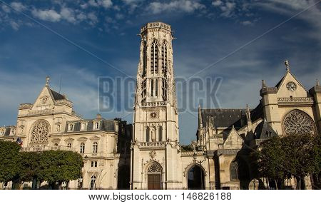 The town Hall of 1st arrondissement of Paris and Saint Germain l'Auxerrois church Paris France.