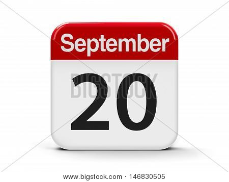 Calendar web button - The Twentieth of September three-dimensional rendering 3D illustration