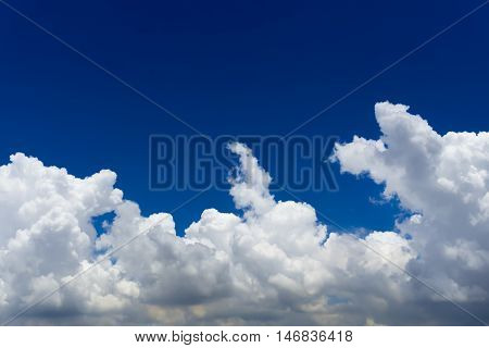 Deep blue summer sky and clouds background with copy space.