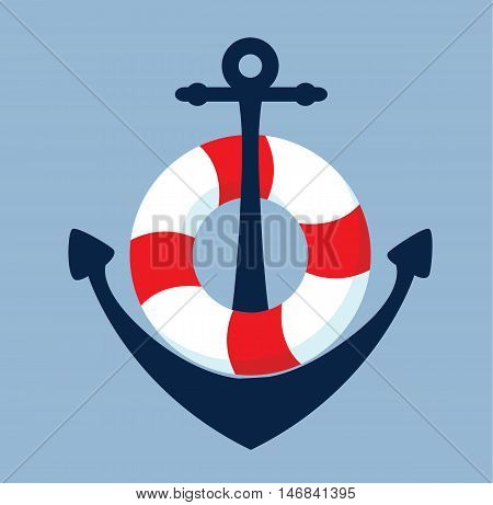 Anchor and lifebelt with background - symbol - vector