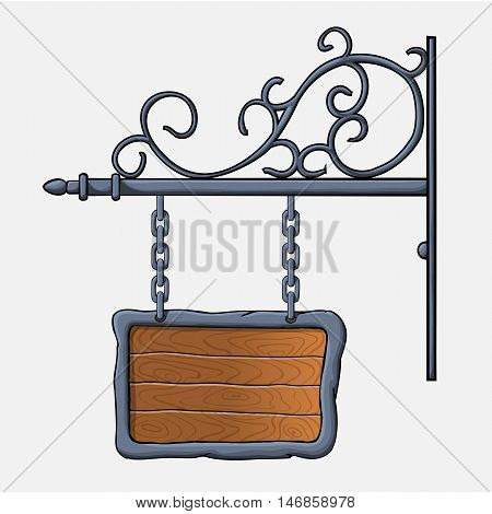 vector medieval wood sign hanging on chains isolated on white