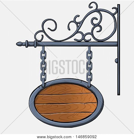 vector medieval wood sign hanging on chains isolated on white