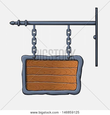 vector medieval wood sign hanging on chains isolated on white