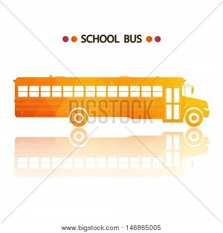 Vector yellow school bus isolated on white background with reflection.