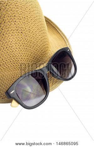 Hat And Sunglasses Isolated On A White Background.