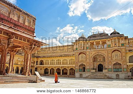 Detail of decorated gateway. Amber fort. Jaipur India