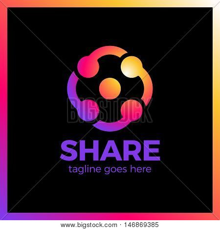 Simple Minimalist Logotype. Share Tech Line In Rhomb Logo. Connection Square Template