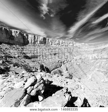 In Oman  The Old Mountain Gorge And Canyon The Deep Cloudy  Sky