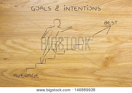 From Average To Best, Man Climbing Stairs Metaphor