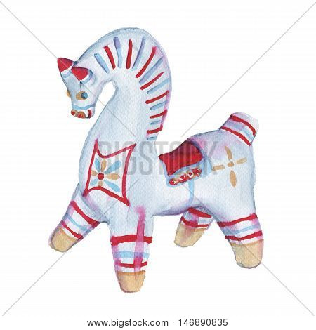 Toy clay. Russian arts and crafts. Dymkovo toys. isolated on a white background. watercolor illustration.