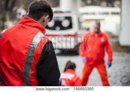 emergency volunteer operator in action after fatal accident