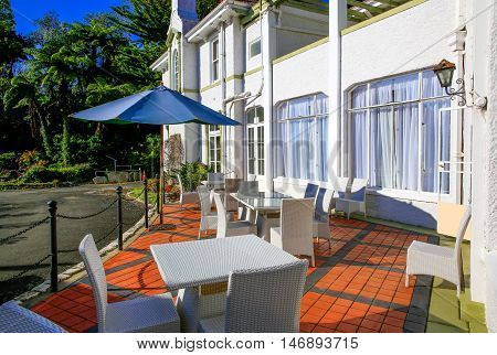 Waitomo, Nz - February 24, 2015: Patio Area Of Waitomo Caves Hotel
