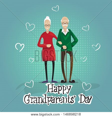 Grandfather With Grandmother Happy Grandparents Day Greeting Card Banner Flat Vector Illustration