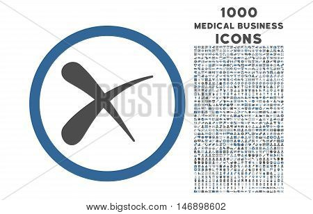 Erase rounded glyph bicolor icon with 1000 medical business icons. Set style is flat pictograms, cobalt and gray colors, white background.