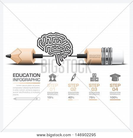 Education And Learning Step Infographic With Carve Brain Shape Pencil Lead Vector Design Template