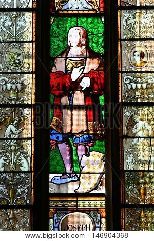 Buchy France - june 23 2016 : stained glass window in the Notre Dame church