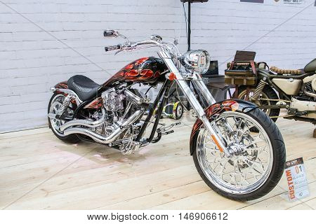 St. Petersburg, Russia - 12 August, Exclusive motorbike at an exhibition,12 August, 2016.
The annual International Festival of Motor Harley Davidson in St. Petersburg Ostrovsky Square.