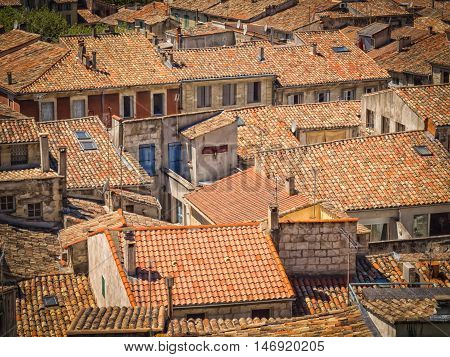 The roofs of the old town of Sommieres in France