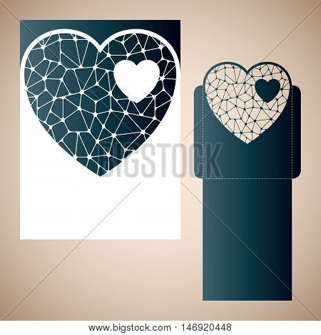 Openwork heart with gossamer. Laser cutting template for wedding envelopes and invitations.