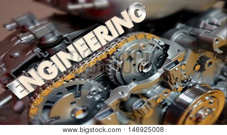 Engineering Word Engine Car Auto Motor 3d Illustration
