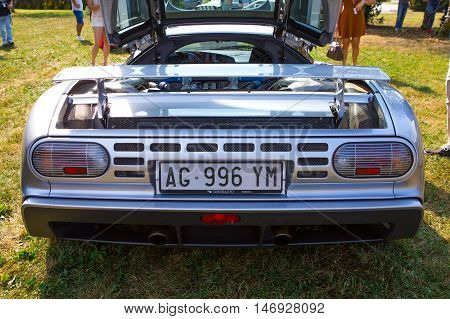 Mogliano VenetoItaly Sept 112016:Photo of a Bugatti EB 110 at meeting Top Selection 2016.The Bugatti EB 110 was a mid-engine sports car produced by Bugatti Automobili S.p.A. from 1991 to 1995 when the company went bankrupt.