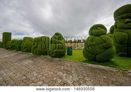 TULCAN, ECUADOR - JULY 3, 2016: one of the main tourist atractions of the city is the topiary located on the cemetery.