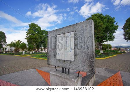 TULCAN, ECUADOR - JULY 3, 2016: sunclock located in the middle of an important park of the city.