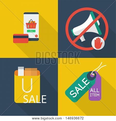 Set of great flat icons with style long shadow icon and use for electronics, commerce, marketing and much more.