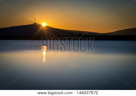 Sunrise over The highest mountain Praded of Czech mountains Jeseniky