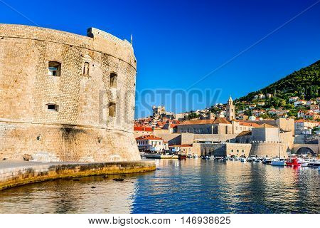 Dubrovnik Croatia. Picturesque view on the old town (medieval Ragusa) and Dalmatian Coast of Adriatic Sea.