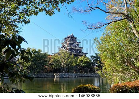 Hiroshima Castle with blue sky, Hiroshima Japan