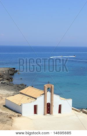 Church of Saint Nikolas beach on Zakynthos island Greece