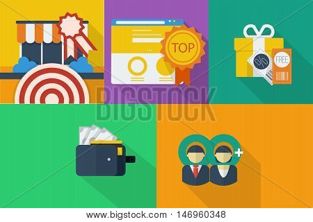 Set of great flat icons with style long shadow icon and use for electronics, commerce, marketing and much more.