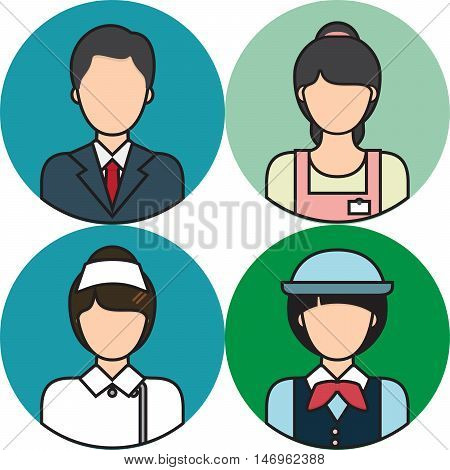 Architect, Astronaut, Athlete, Bodyguard, Butler, Chef, vector, avatar, people, head, user, face, symbol, human, portrait, icon, person, sign, social, female, profile, male, illustration, flat, character, design, haircut, beard, hairstyle, creative, casua