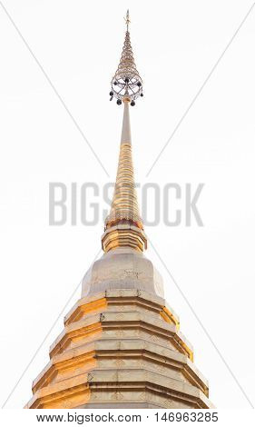golden pagoda in thai temple isolated on white