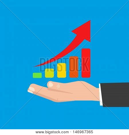 Hand holds a graphics business icons work