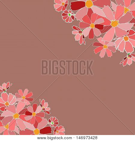 vector illustration background card claret shades op pink flowers bouquet frame