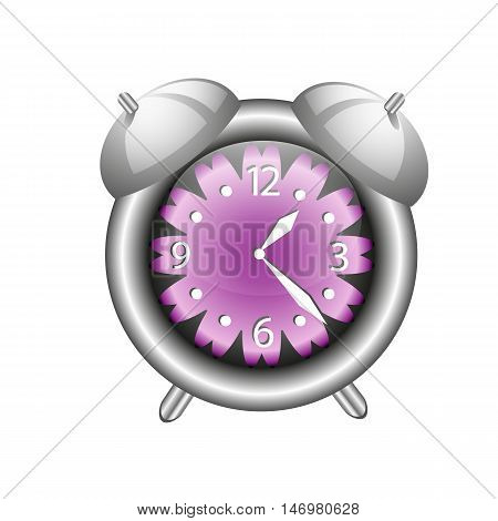 silver round alarm clock on a white background