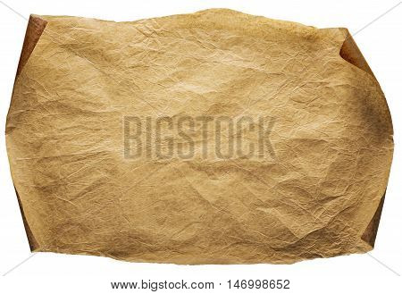 Old Paper Background Curled Brown Parchment Ancient Page Isolated over White