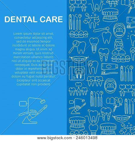 Dental Care Pattern With Outline Icons Of Clinic Services Dentistry Orthodontics Oral Health Care Hy
