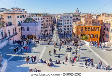 Rome, Italy - December 29: Piazza Di Spagna On December 29, 2016 In Rome. Piazza Di Spagna, At The B