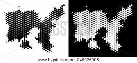 Dot Halftone Limnos Greek Island Map. Vector Geographic Map On White And Black Backgrounds. Abstract
